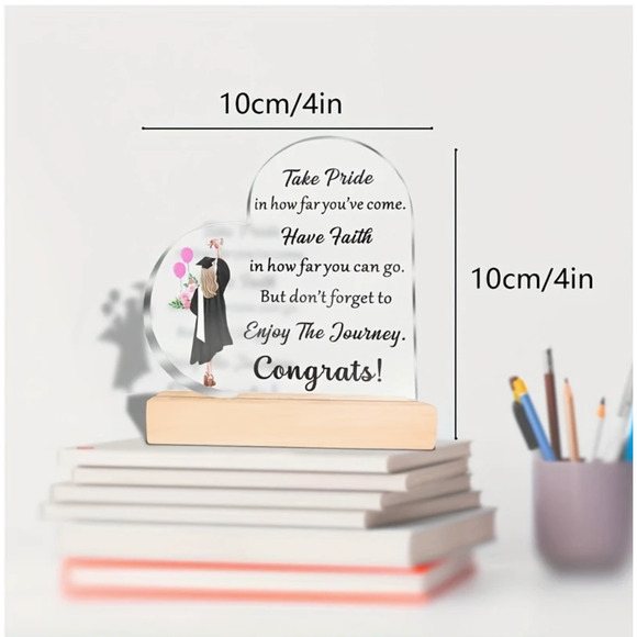 Acrylic Graduation Keepsake w/Wooden Base, Inspirational Graduation Gift for Her - Picture 4 of 6